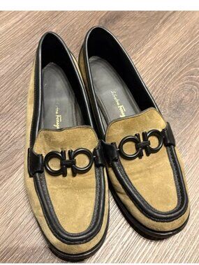 Woman Ferragamo Tan/Green and Black Loafers
